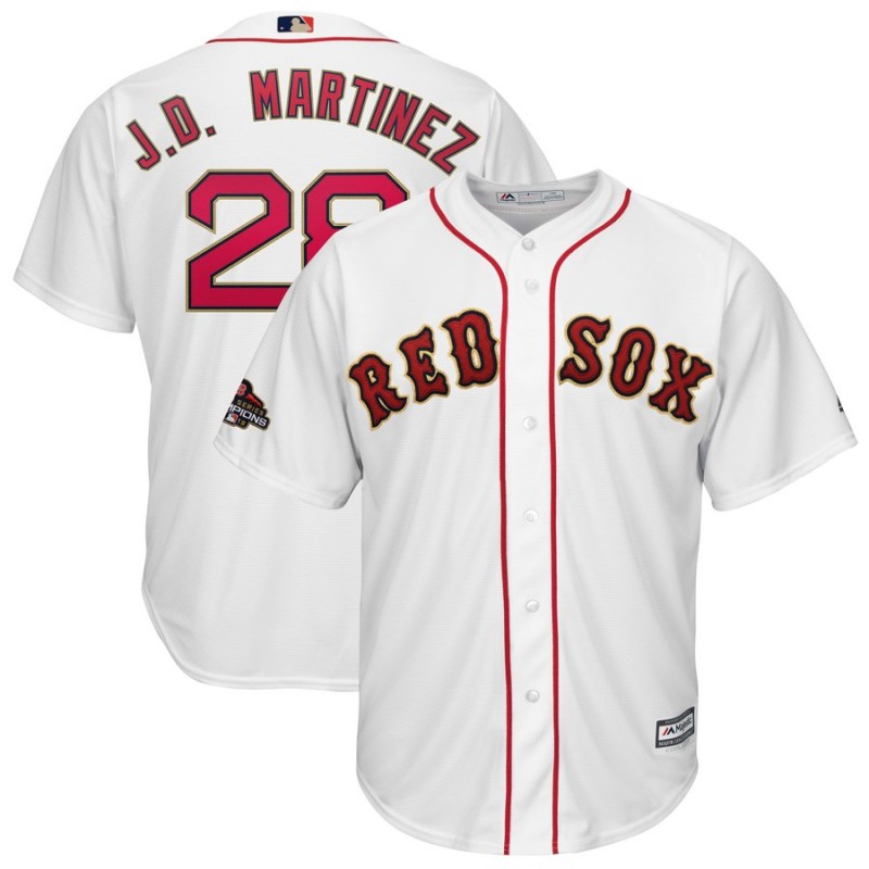 Men MLB Boston Red Sox 28 J.D.Martinez white Gold Letter game jerseys